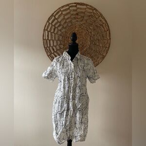 Cynthia Rowley White and Black Floral Shirt Dress